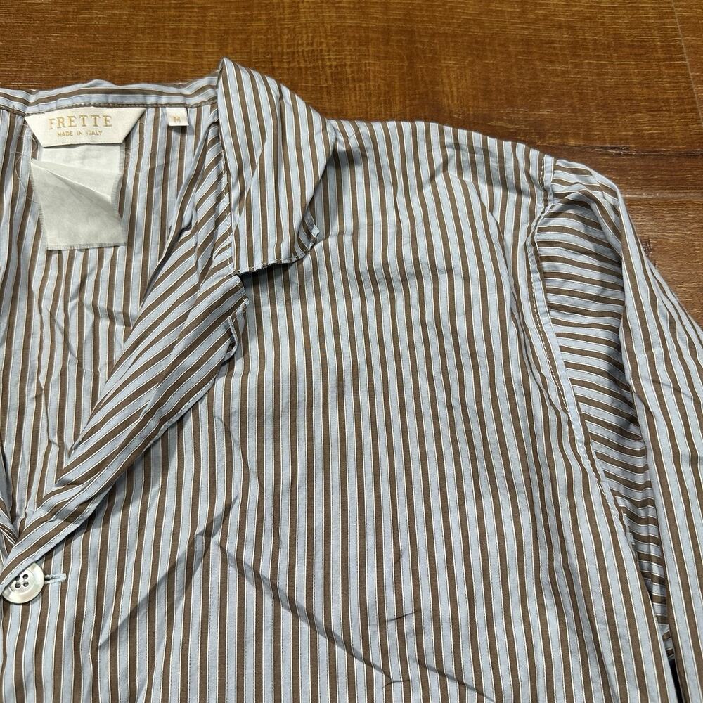 Frette Button Up Pajama Shirt Mens M Blue Stripe Woven Designer Luxury Comfort - Picture 3 of 9